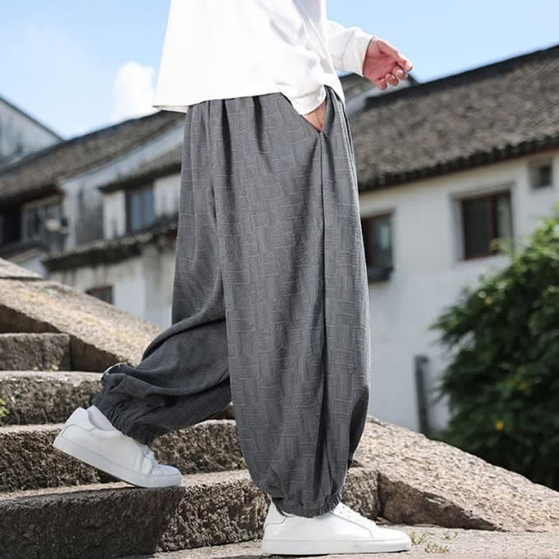 Buddha Stones 秋冬カジュアルヴィンテージドローストリング幾何学模様アンクルパンツメンズハーレムパンツポケット付き - image 14