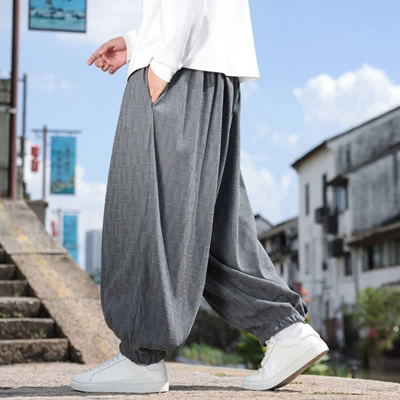 Buddha Stones 秋冬カジュアルヴィンテージドローストリング幾何学模様アンクルパンツメンズハーレムパンツポケット付き - image 13