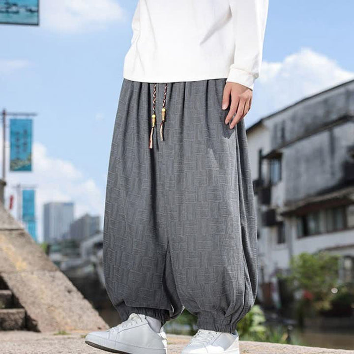 Buddha Stones 秋冬カジュアルヴィンテージドローストリング幾何学模様アンクルパンツメンズハーレムパンツポケット付き - image 11