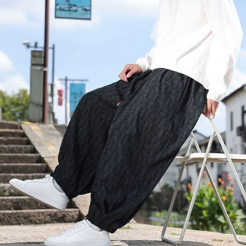 Buddha Stones 秋冬カジュアルヴィンテージドローストリング幾何学模様アンクルパンツメンズハーレムパンツポケット付き - image 2