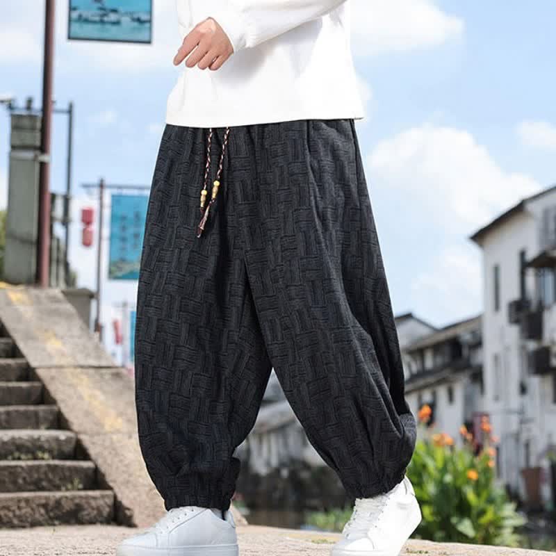 Buddha Stones 秋冬カジュアルヴィンテージドローストリング幾何学模様アンクルパンツメンズハーレムパンツポケット付き - image 4