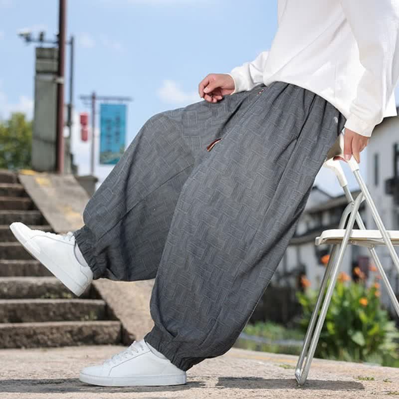Buddha Stones 秋冬カジュアルヴィンテージドローストリング幾何学模様アンクルパンツメンズハーレムパンツポケット付き - image 12