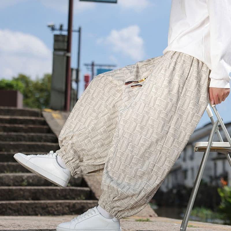 Buddha Stones 秋冬カジュアルヴィンテージドローストリング幾何学模様アンクルパンツメンズハーレムパンツポケット付き - image 7