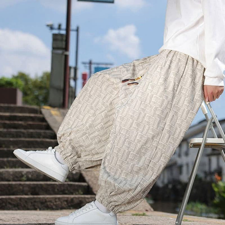 Buddha Stones 秋冬カジュアルヴィンテージドローストリング幾何学模様アンクルパンツメンズハーレムパンツポケット付き - image 7