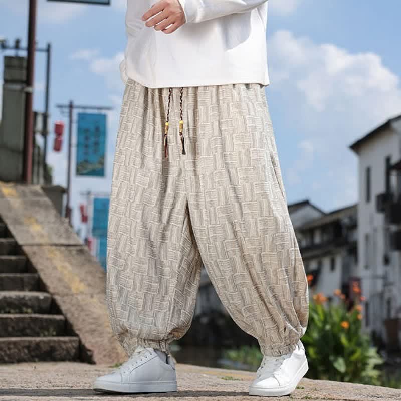 Buddha Stones 秋冬カジュアルヴィンテージドローストリング幾何学模様アンクルパンツメンズハーレムパンツポケット付き - image 6