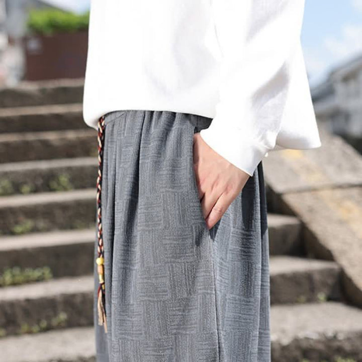 Buddha Stones 秋冬カジュアルヴィンテージドローストリング幾何学模様アンクルパンツメンズハーレムパンツポケット付き - image 16