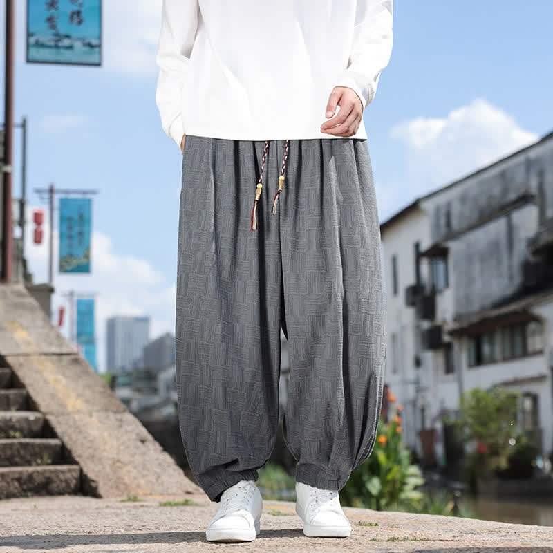 Buddha Stones 秋冬カジュアルヴィンテージドローストリング幾何学模様アンクルパンツメンズハーレムパンツポケット付き - 薄暗い灰色 - US/UK/AU54、 EU64 (9XL) - image 10