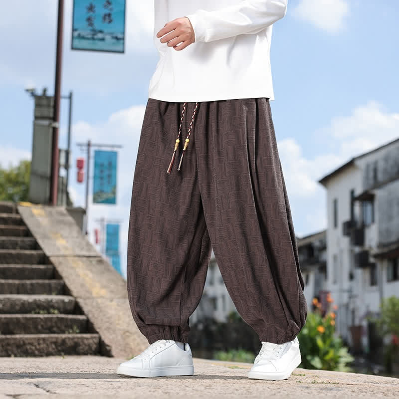 Buddha Stones 秋冬カジュアルヴィンテージドローストリング幾何学模様アンクルパンツメンズハーレムパンツポケット付き - サドルブラウン - US/UK/AU54、 EU64 (9XL) - image 18