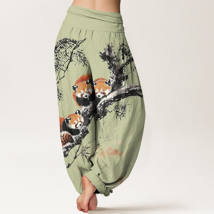 Buddha Stones コットンインク バンブー レッサーパンダ柄 レディース ゴムウエスト ハーレムパンツ - image 7