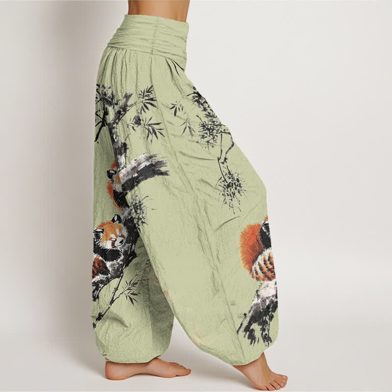 Buddha Stones コットンインク バンブー レッサーパンダ柄 レディース ゴムウエスト ハーレムパンツ - image 6
