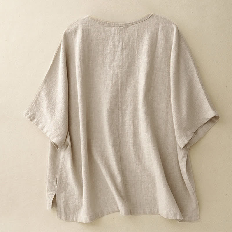 Buddha Stonesカジュアル 無地 レディース クルーネック ゆったり半袖Tシャツ - image 1