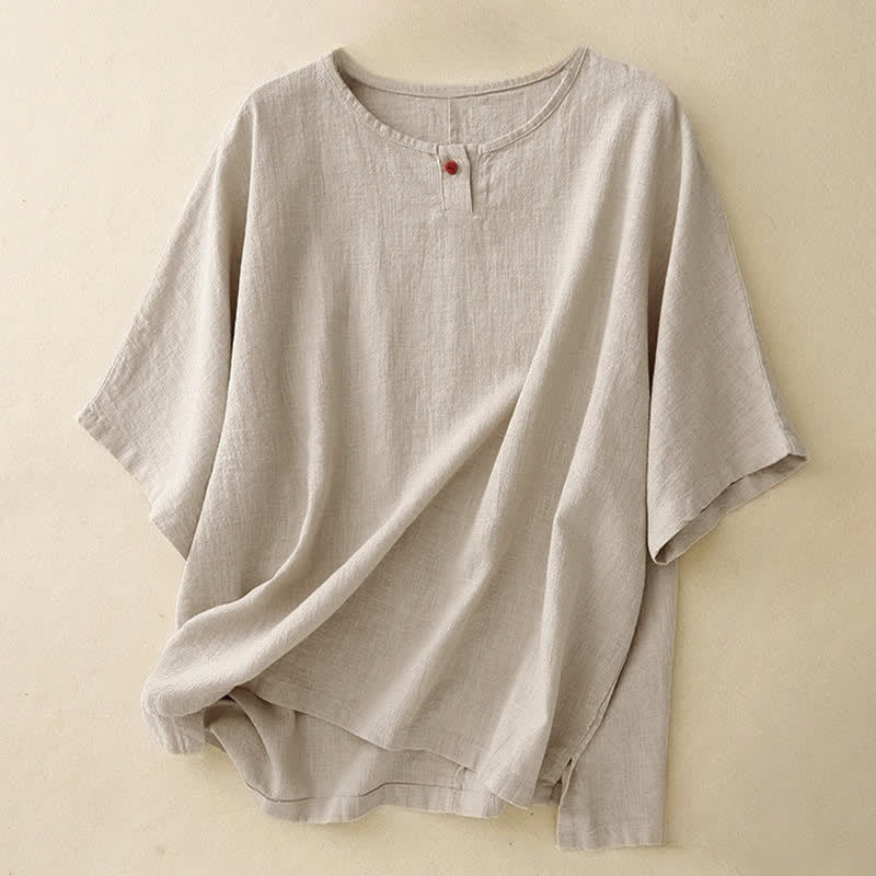 Buddha Stonesカジュアル 無地 レディース クルーネック ゆったり半袖Tシャツ - リネン - 半袖 - US14、 UK/AU18、 EU46 (2XL) - image 0