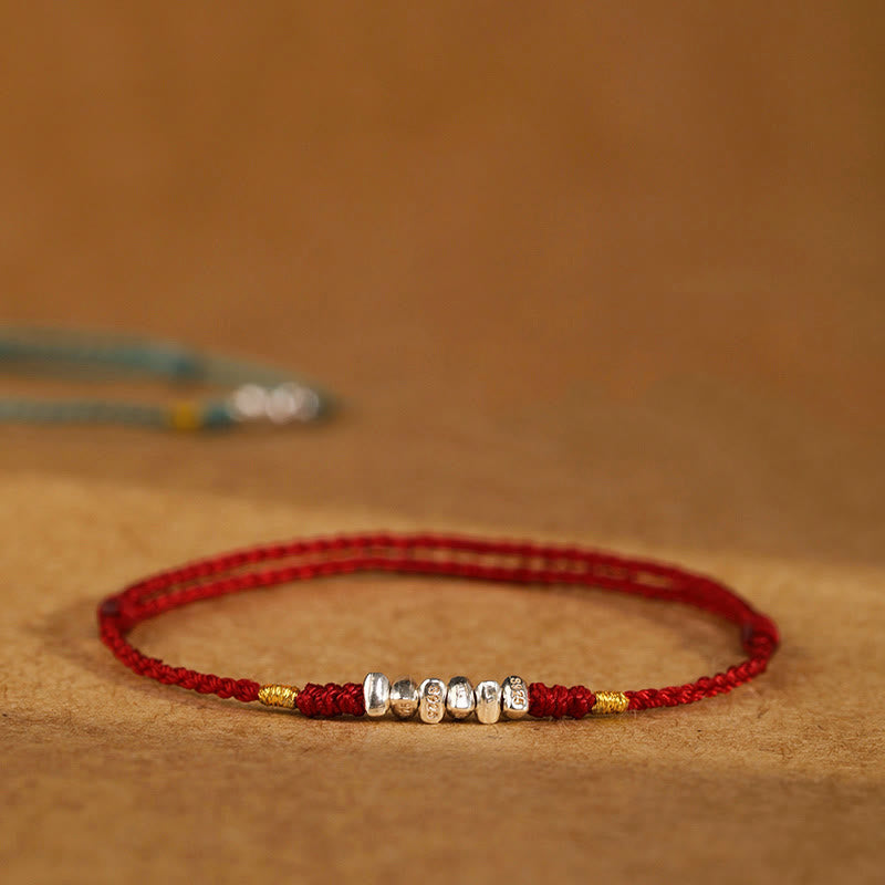 Buddha Stones925スターリングシルバー ストリング プロテクション 幸運 超薄型 編み込みブレスレット アンクレット - image 0
