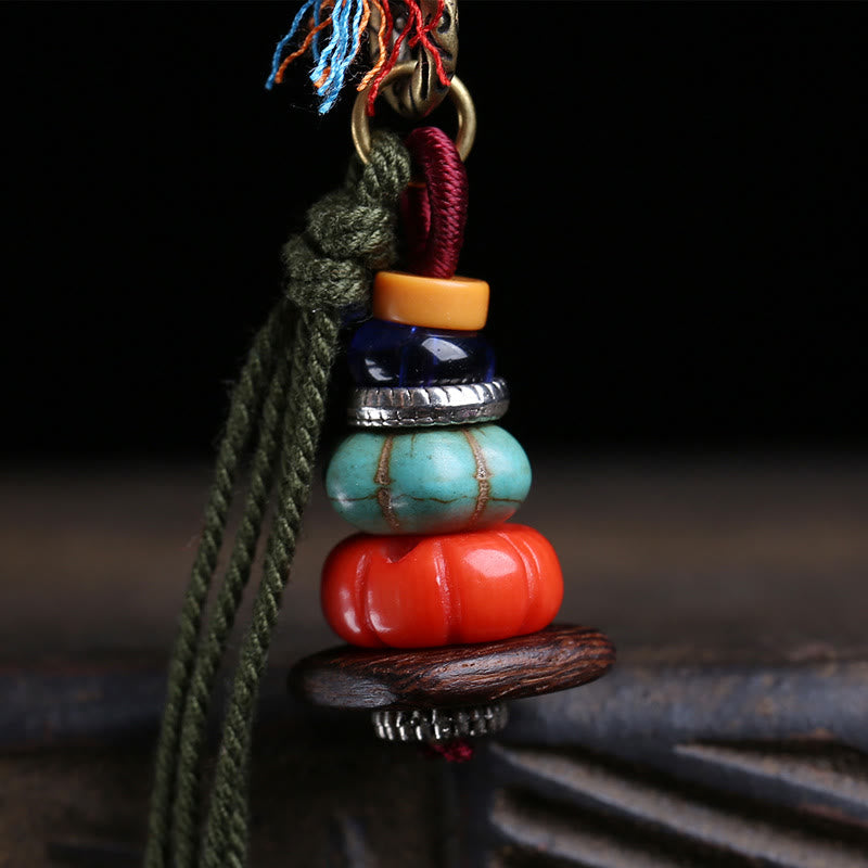 Buddha Stones チベットのマニ石山デザイン、劉莉ビーズのグラウンディングタッセルネックレス - image 2