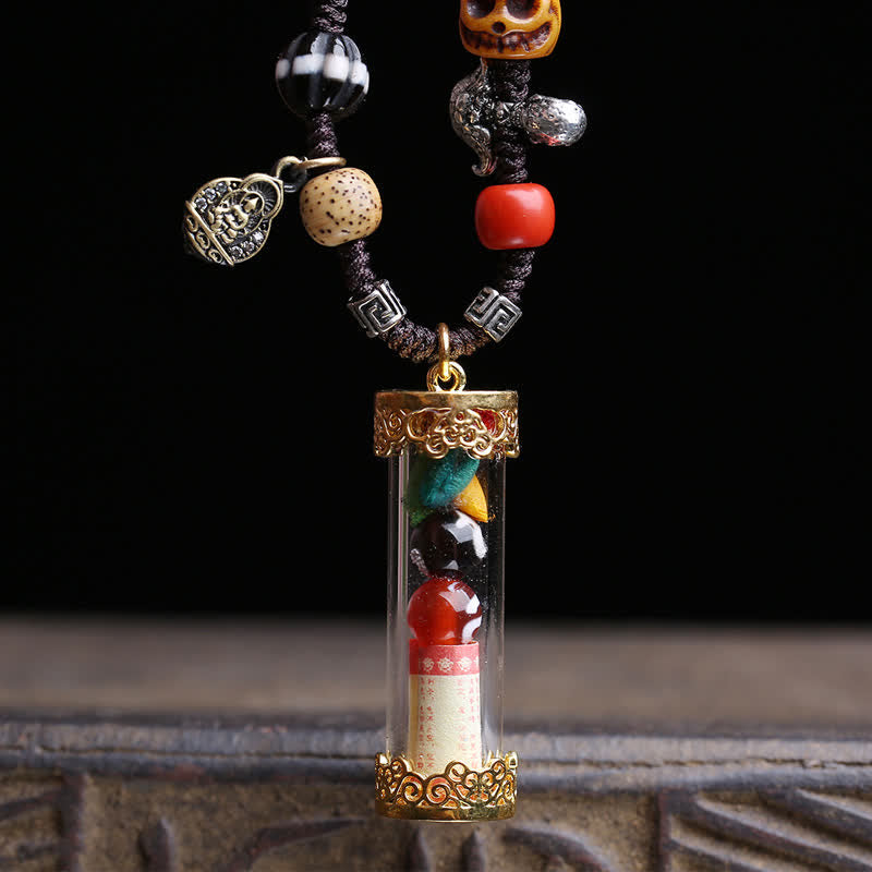 Buddha Stones チベットのガウ祈祷箱、瑪瑙銅製経典チューブ、グラウンディングネックレス - image 1