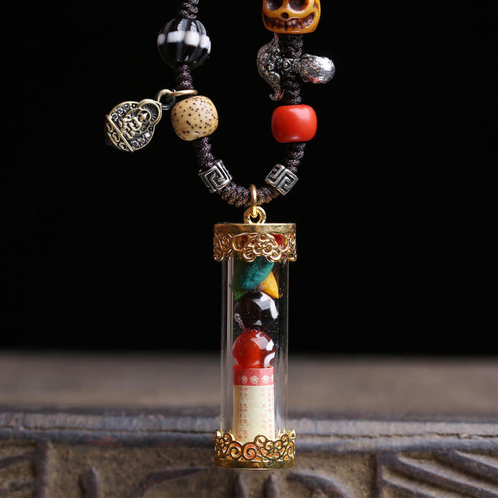 Buddha Stones チベットのガウ祈祷箱、瑪瑙銅製経典チューブ、グラウンディングネックレス - image 1