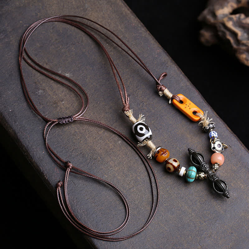 Buddha Stones チベットの三眼ジービーズ金剛杵ネックレス - image 1