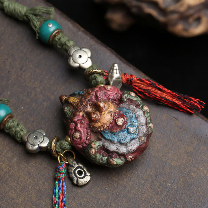Buddha Stones チベット風彩色ツァツァ彫刻タッセル付きグラウンディングペンダントネックレス - image 3