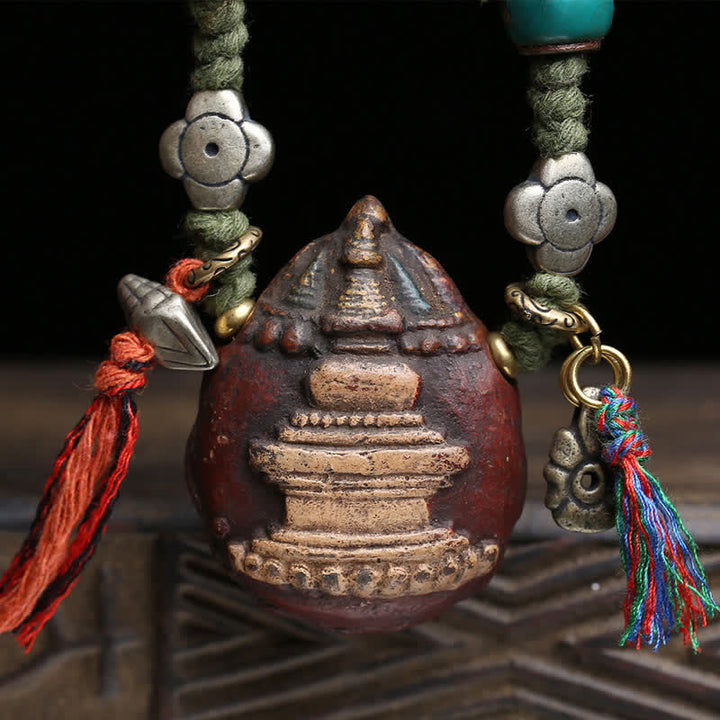 Buddha Stones チベット風彩色ツァツァ彫刻タッセル付きグラウンディングペンダントネックレス - image 2