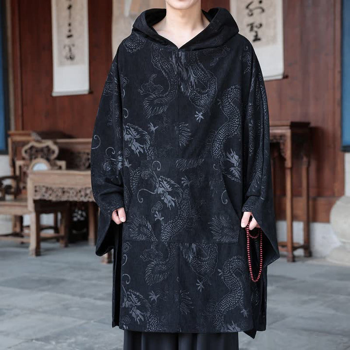 Buddha Stones 秋冬ヴィンテージ風タングスタイルコーデュロイメンズ長袖パーカー - 黒 - US/UK/AU46、 EU56 (5XL) - image 0