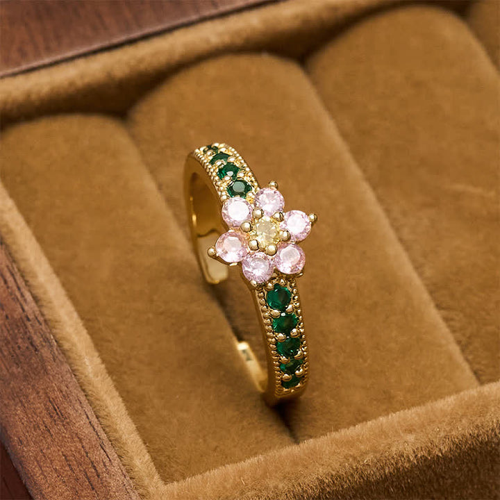 Buddha Stones 銅製蓮の悟り象嵌花模様オープンリング - 17mm-US7 - image 0