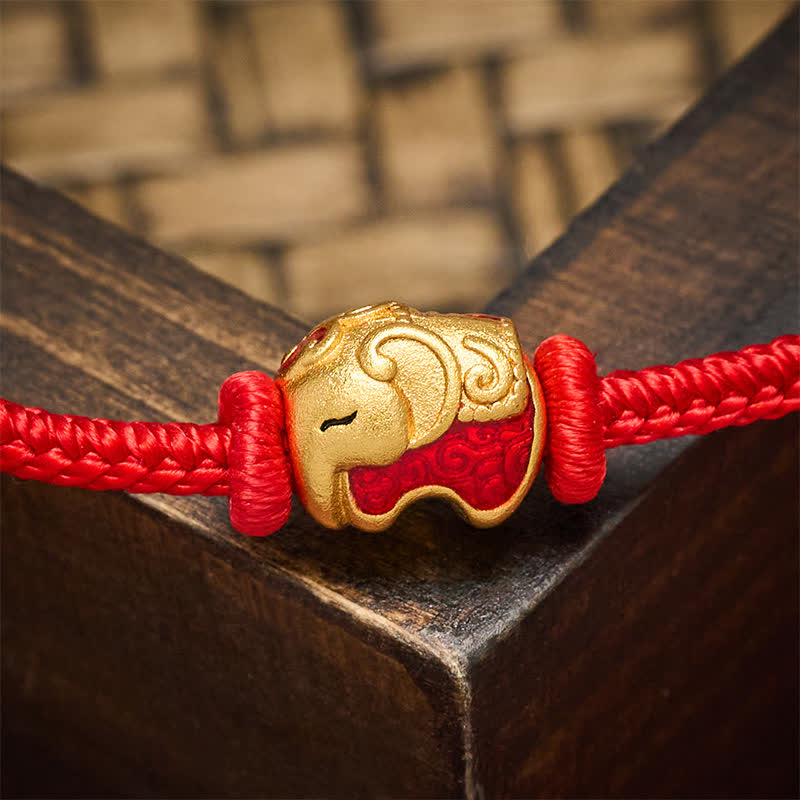 Buddha Stones 赤紐の象の銅製信仰ブレスレット - image 4
