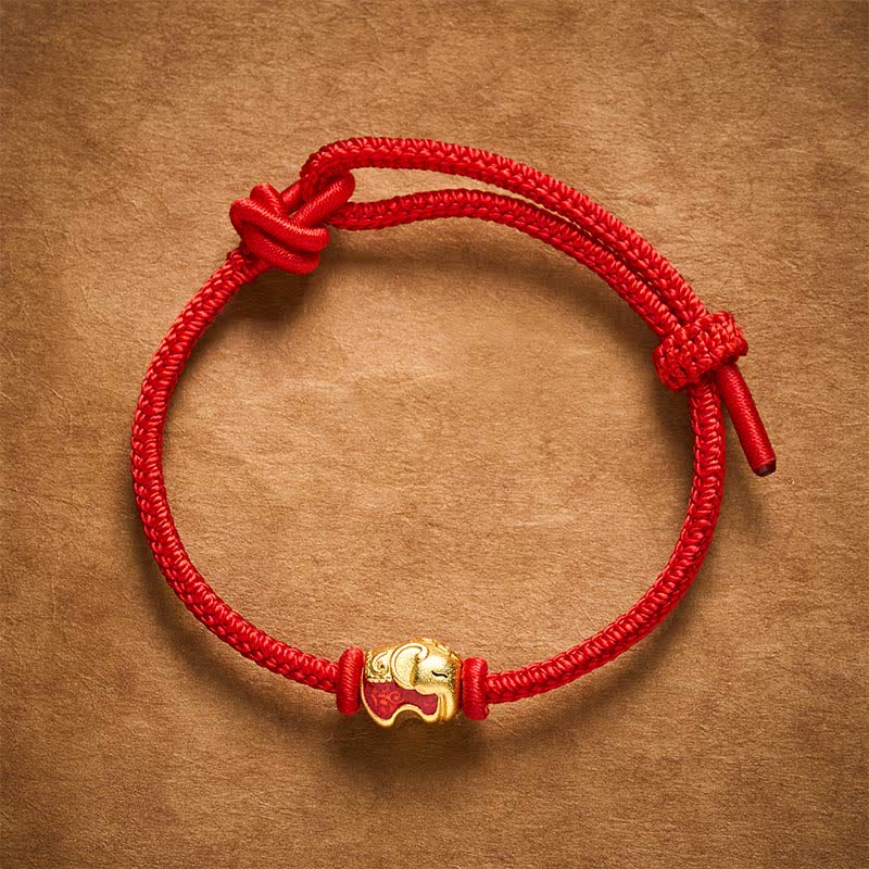 Buddha Stones 赤紐の象の銅製信仰ブレスレット - image 2