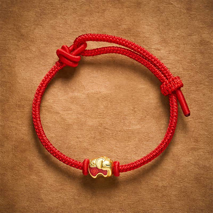Buddha Stones 赤紐の象の銅製信仰ブレスレット - image 2