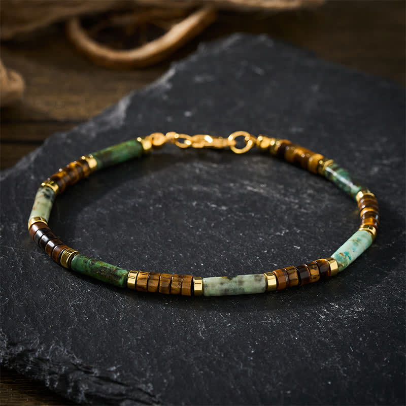 Buddha Stones グリーンアゲート、タイガーアイ、ヘマタイトのサポートビーズブレスレット - image 2