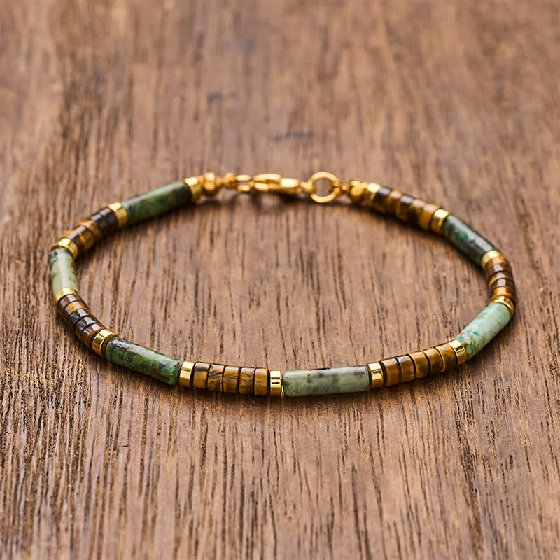 Buddha Stones グリーンアゲート、タイガーアイ、ヘマタイトのサポートビーズブレスレット - 7.9～8.2インチ（20～21cm） - image 0