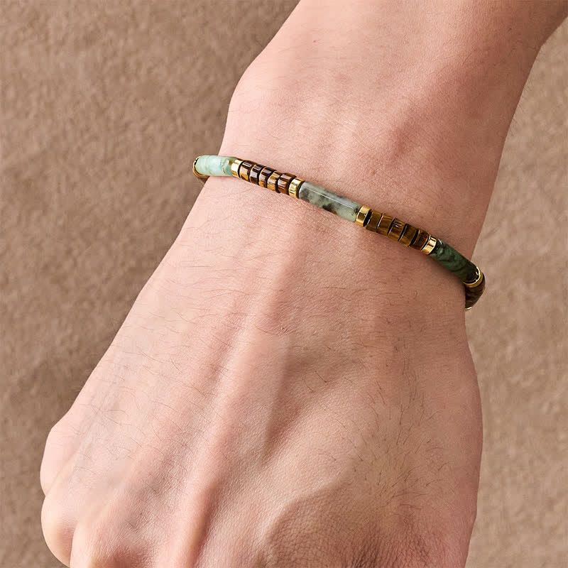 Buddha Stones グリーンアゲート、タイガーアイ、ヘマタイトのサポートビーズブレスレット - image 4