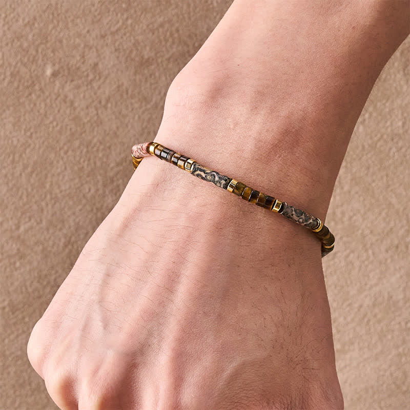 Buddha Stones ピクチャージャスパータイガーアイバレルビーズ勇気ブレスレット - image 4