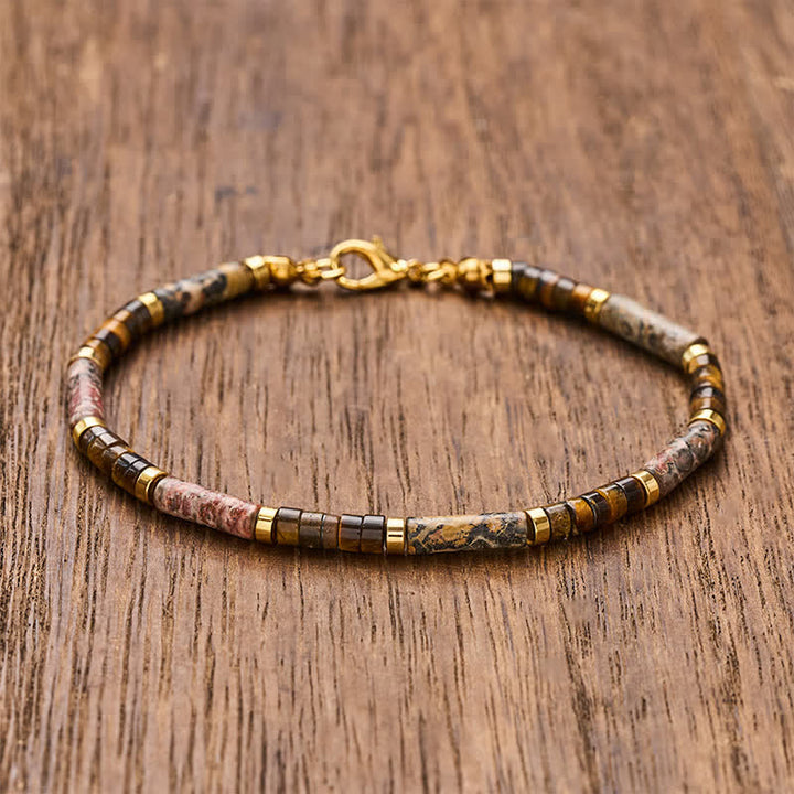 Buddha Stones ピクチャージャスパータイガーアイバレルビーズ勇気ブレスレット - 7.9～8.2インチ（20～21cm） - image 0