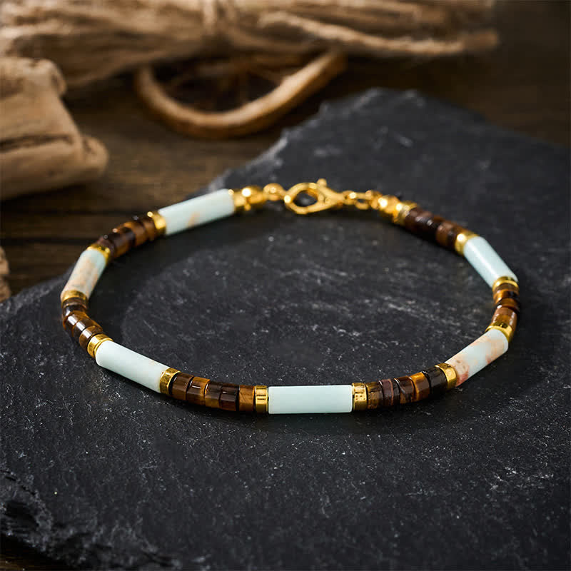 Buddha Stones レッドネットワークストーン タイガーアイ バレルビーズ 自信ブレスレット - image 1