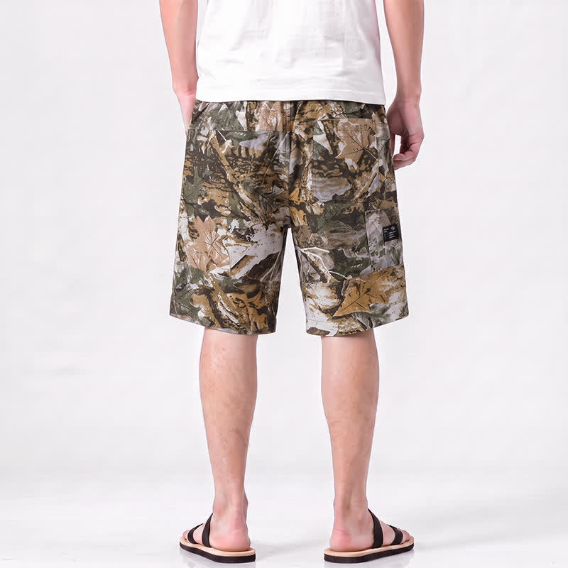 Buddha Stones 夏用カジュアルアスレチックドローストリング迷彩柄コットンラミーメンズショートパンツ（ポケット付き） - image 1