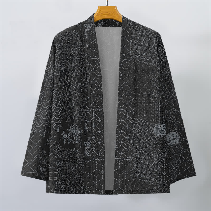 Buddha Stones 綿素材の青海波朝乃葉柄前開き男性用着物 - image 7
