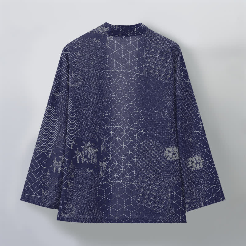 Buddha Stones 綿素材の青海波朝乃葉柄前開き男性用着物 - image 11