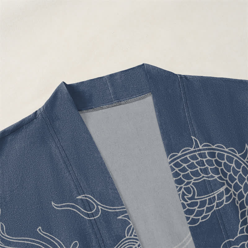 Buddha Stones 綿素材の白龍雲柄前開きメンズ着物 - image 3