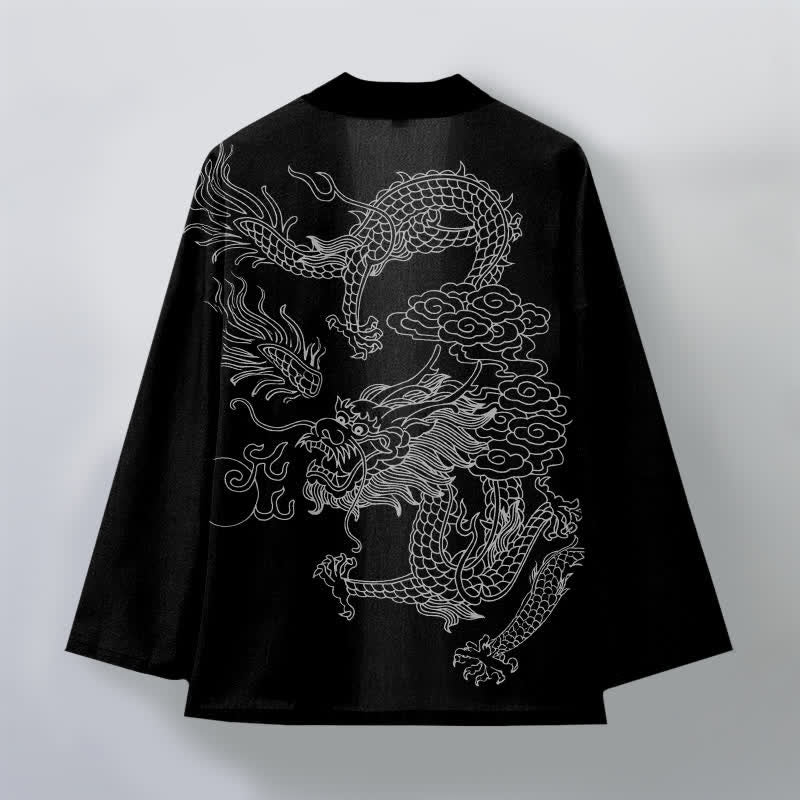 Buddha Stones 綿素材の白龍雲柄前開きメンズ着物 - image 11