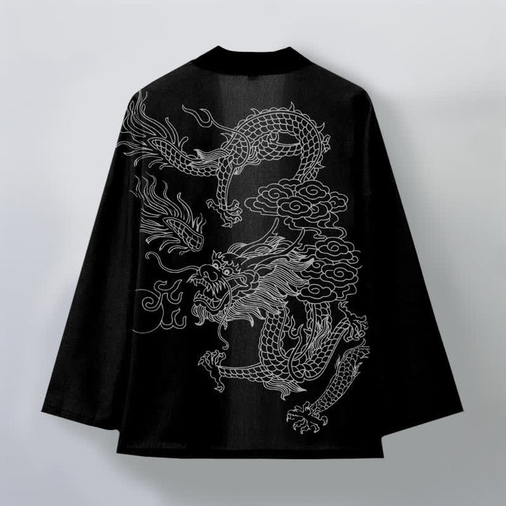 Buddha Stones 綿素材の白龍雲柄前開きメンズ着物 - image 11