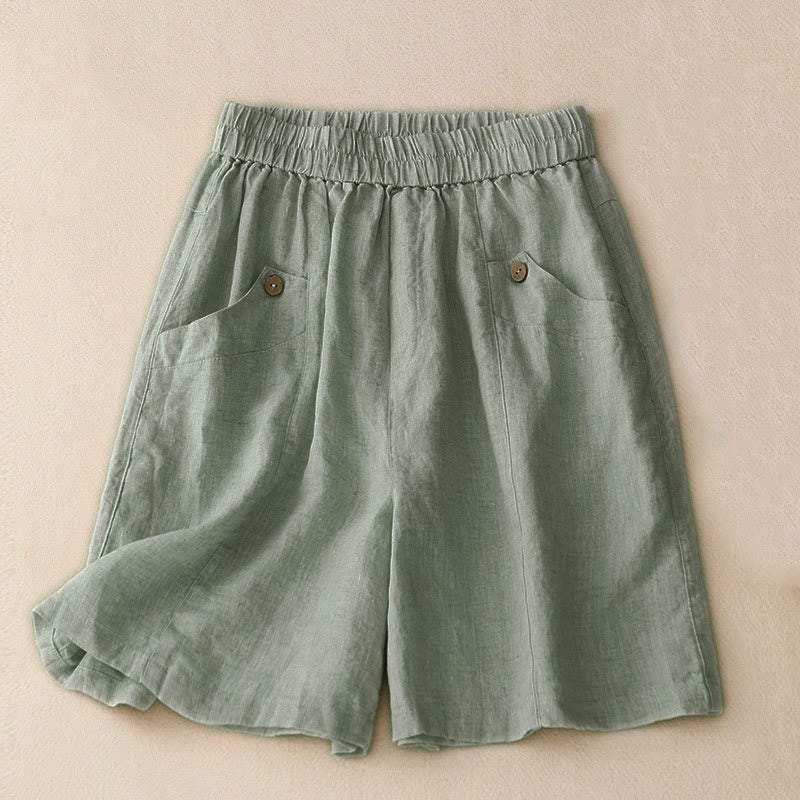 Buddha Stones夏用カジュアルボタン付き無地レディースショートパンツ（ポケット付き） - パウダーブルー - US8-10，UK/AU12-14，EU40-42 (2XL) - image 0