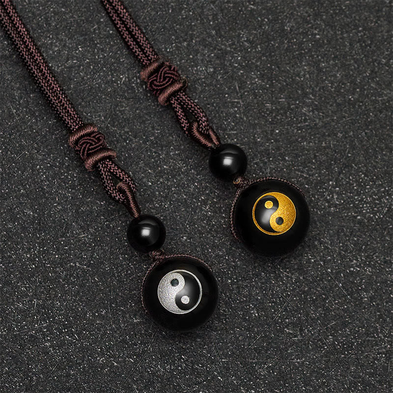 Buddha Stones 黒曜石彫刻の浄化陰陽ネックレスペンダント - image 11