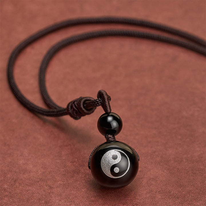 Buddha Stones 黒曜石彫刻の浄化陰陽ネックレスペンダント - image 2