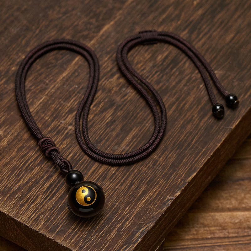 Buddha Stones 黒曜石彫刻の浄化陰陽ネックレスペンダント - image 9