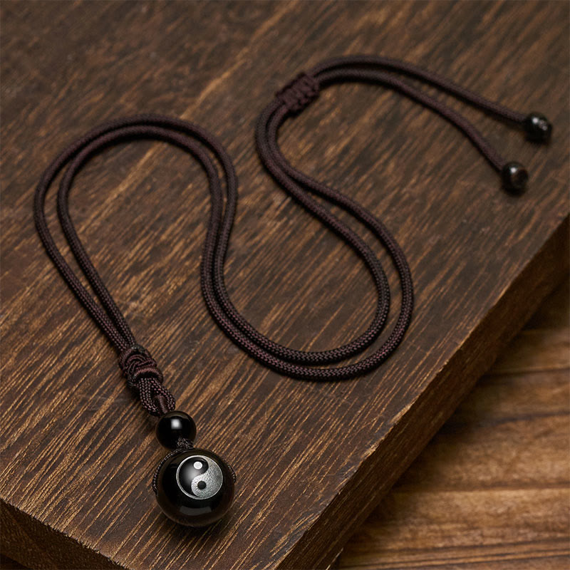 Buddha Stones 黒曜石彫刻の浄化陰陽ネックレスペンダント - image 3
