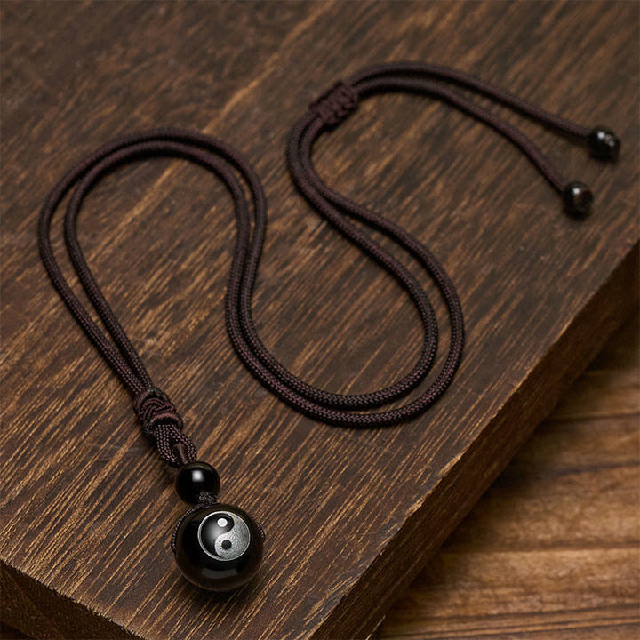 Buddha Stones 黒曜石彫刻の浄化陰陽ネックレスペンダント - image 3