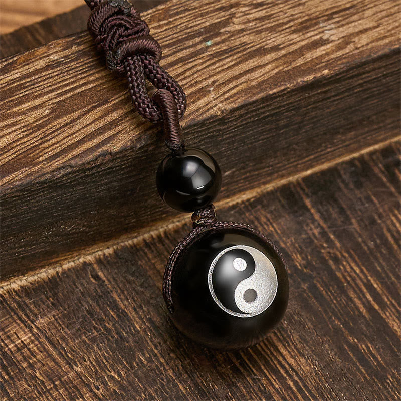 Buddha Stones 黒曜石彫刻の浄化陰陽ネックレスペンダント - image 1