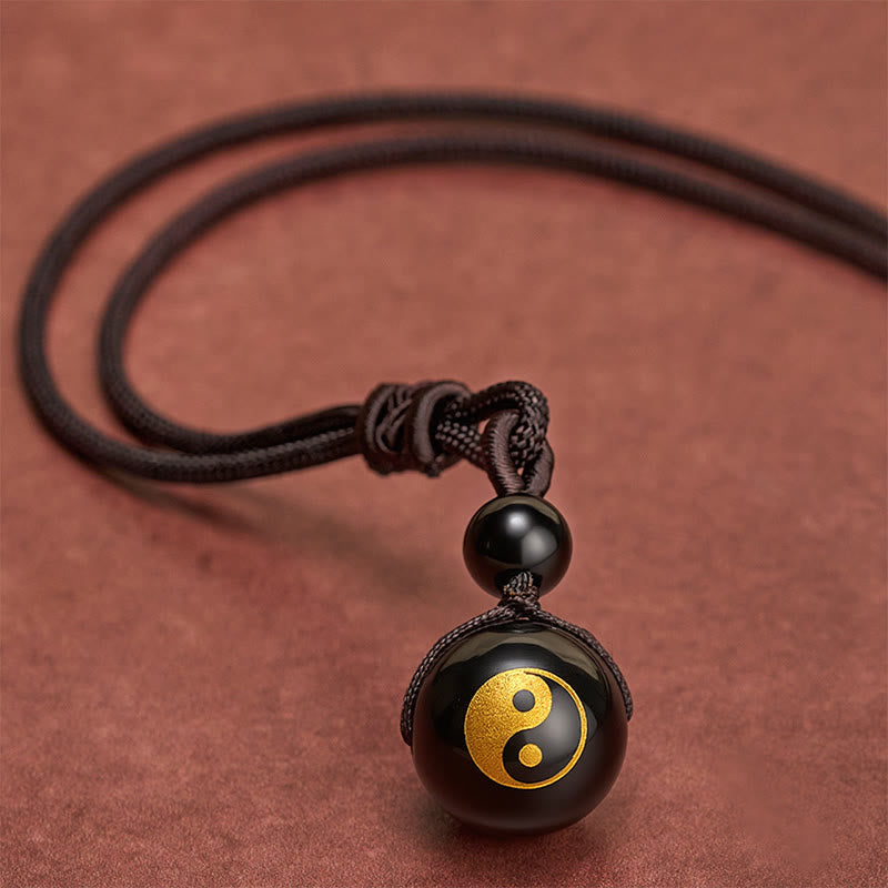 Buddha Stones 黒曜石彫刻の浄化陰陽ネックレスペンダント - image 8