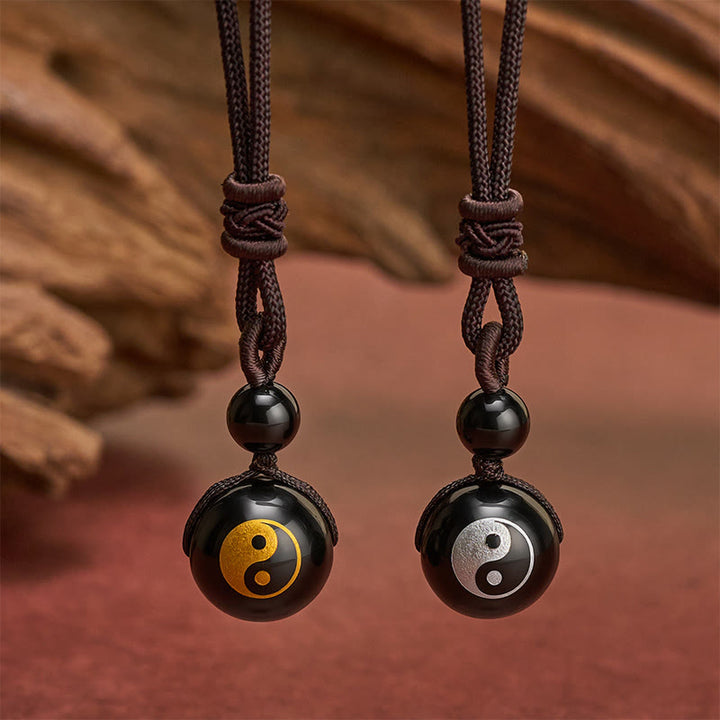 Buddha Stones 黒曜石彫刻の浄化陰陽ネックレスペンダント - image 10