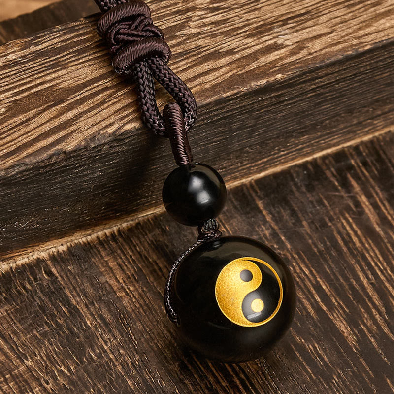 Buddha Stones 黒曜石彫刻の浄化陰陽ネックレスペンダント - image 7